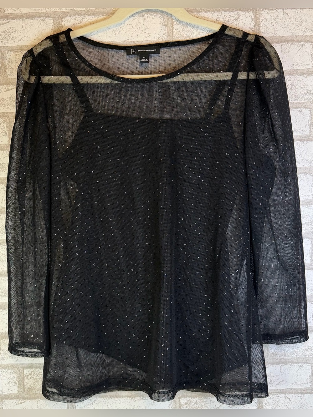 INC International Concepts Black Sheer Sparkle Layered Tunic